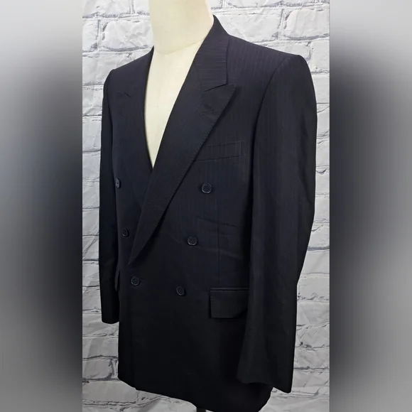 Samuelsohn Double Breasted Blazer Sport Coat Navy Striped Vintage Canvas 40R 38R - Picture 12 of 16